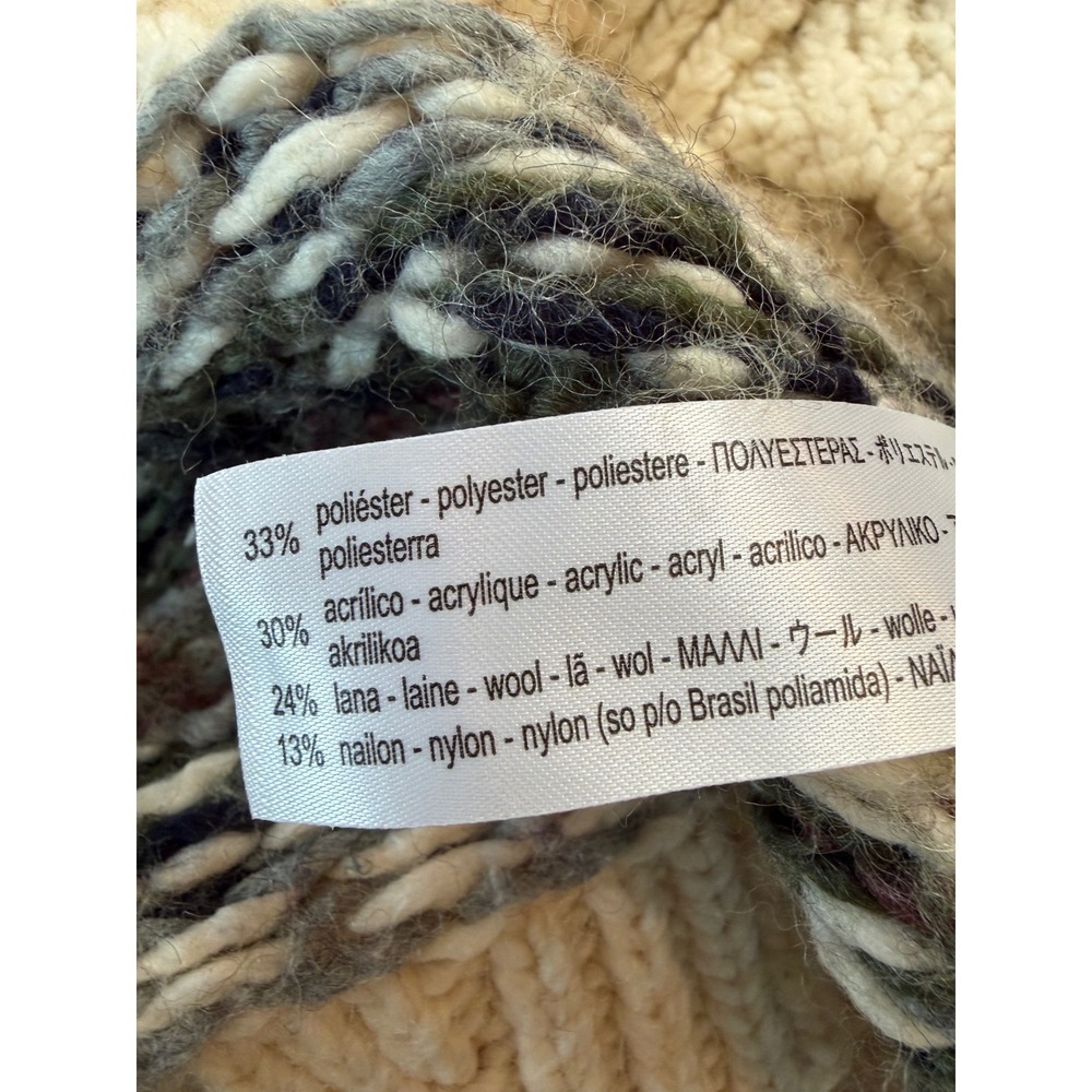 Zara Fair Isle Cable Knit Wool Blend Sweater Womens S Cream Green Burgundy - Picture 5 of 7